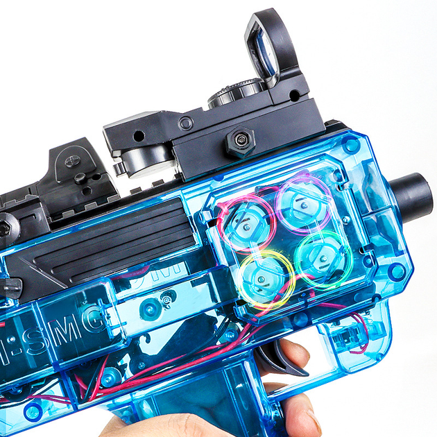 Электрический игрушечный пистолет с мягкими пулями A-Toys Uzi MSG Скорострельный бластер с обоймой и прицелом - изображение 10