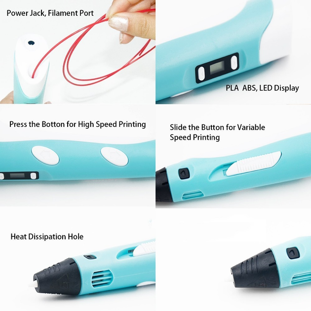 3D ручка c LCD дисплеем AToys 3DPen Blue+набор для творчества + Эко пластик 249 метров - изображение 11