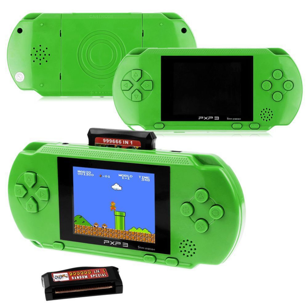 Портативная игровая ретро приставка с LCD экраном 2.7" UTM PXP3 16bit с подключением к ТВ + картридж с играми Зеленая - изображение 3