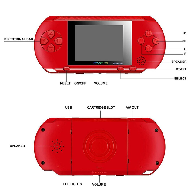 Портативная игровая ретро приставка с LCD экраном 2.7" UTM PXP3 16bit с подключением к ТВ + картридж с играми Красная - изображение 2
