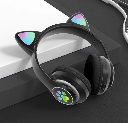Наушники c кошачьими ушками CAT BL 4.2 c RGB подсветкой и MP3 плеером MicroSD, FM Черные - изображение 3