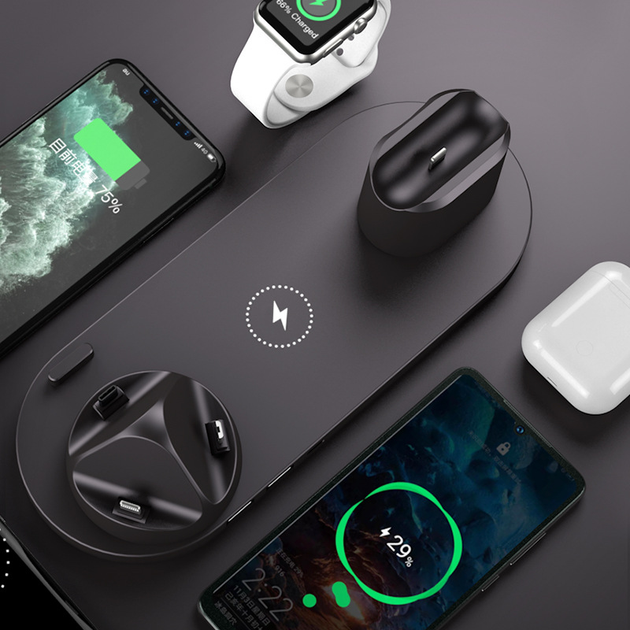Беспроводное зарядное устройство Smart Pro SP3602 6в1 поворотная подставка док станция Qi/Lightning/micro USB/Type-C/USB - изображение 10