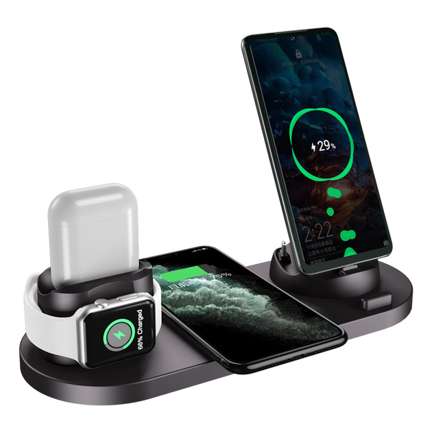 Беспроводное зарядное устройство Smart Pro SP3602 6в1 поворотная подставка док станция Qi/Lightning/micro USB/Type-C/USB - изображение 11