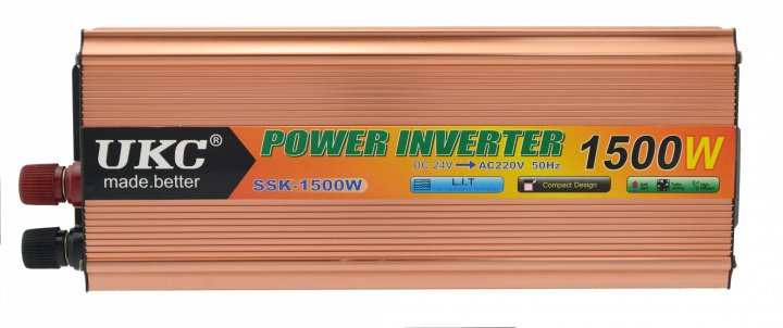 Інвертор електрики автомобільний UKC для перетворення напруги AC/DC 24V 1500W з клемами та активним охолодженням - зображення 7