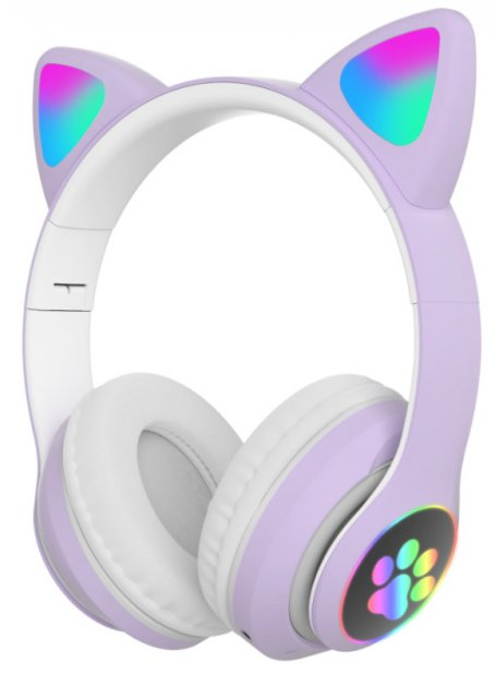 Бездротові Bluetooth навушники з вушками CATEAR ear BT5 з RGB підсвічуванням, вологозахищені, повнорозмірні Purple - зображення 2