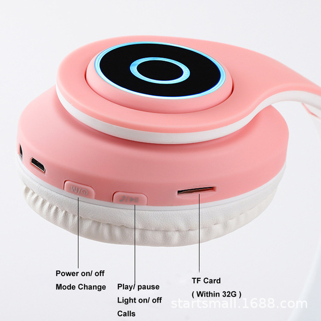 Полноразмерные наушники беспроводные Cat Headset Y 047 Bluetooth с подсветкой и кошачьими ушками Розовые Pink - изображение 3