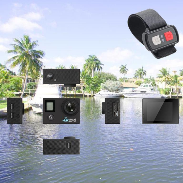 Экшн камера с аквабоксом и набором креплений Action Camera A100 WiFi 4K два экранама Черная + пульт - Фото 19 Экшн камера с аквабоксом и набором креплений Action Camera A100 WiFi 4K два экранама Черная + пульт - изображение 19