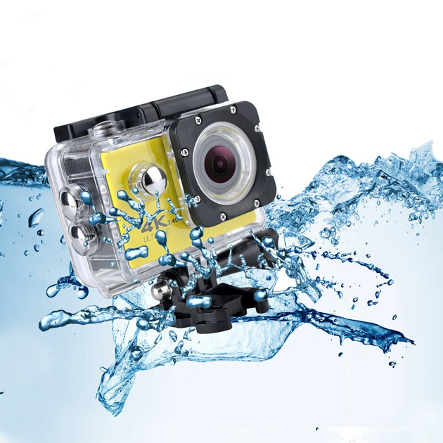 Экшн камера с аквабоксом для подводной съемки и креплениями Action Camera FR600 Wi-Fi Full HD + пульт ДУ Жёлтая - изображение 6