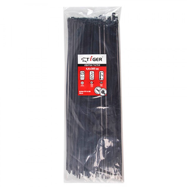 Хомут пластиковый Tiger ТСТ W4.6 х 385 100шт/уп черный (ТСТ W4.6 х 385 ...