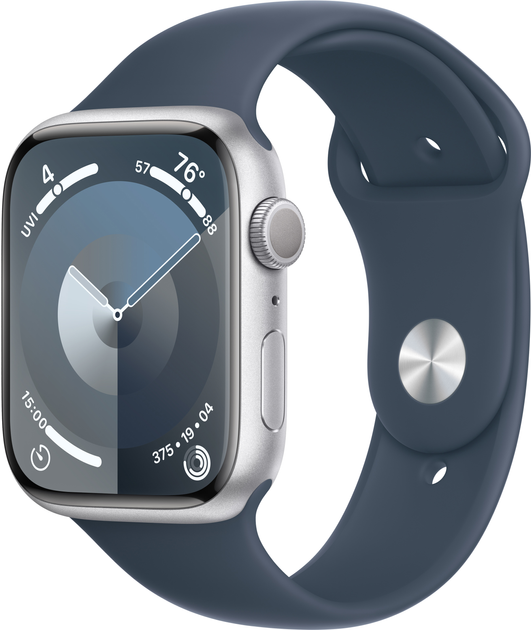 Smartwatch Apple Watch Series 9 GPS 45mm Silver Aluminium Case with Storm Blue Sport Band - M/L (MR9E3) - obraz 1