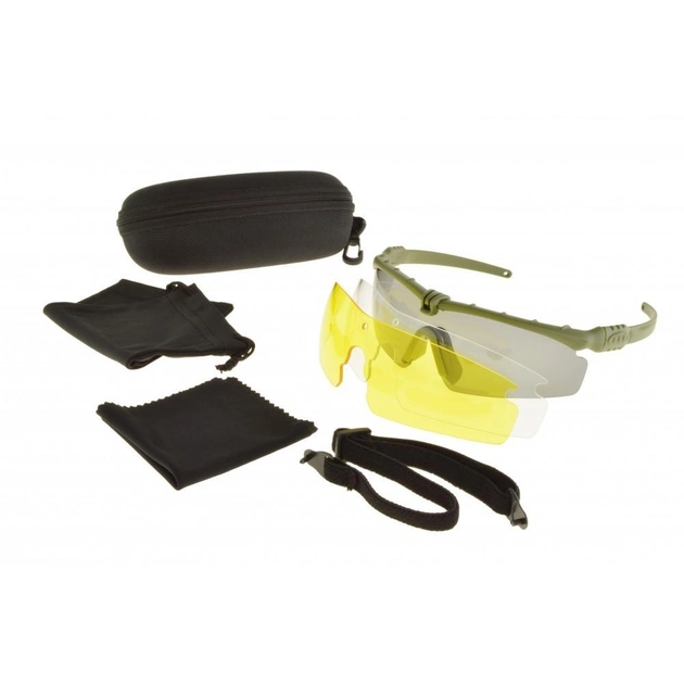 Тактические очки с 3 линзами, зелёные. 3-36983 - изображение 1