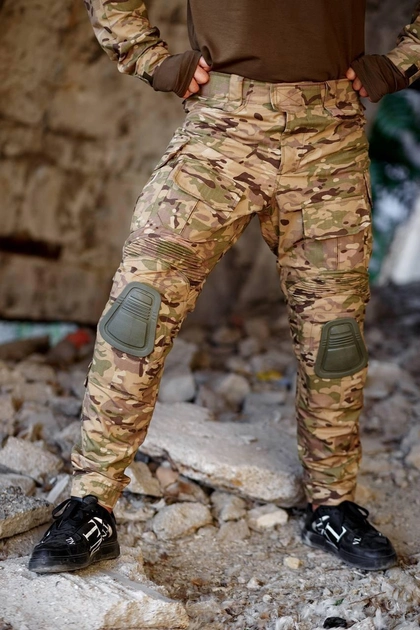 Тактические штаны Мультикам с наколенниками военные, камуфляжные тактические штаны брюки мультикам боевые штаны multicam 58 - изображение 1