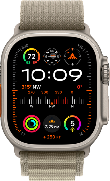 Smartwatch Apple Watch Ultra 2 GPS + Cellular 49mm Titanium Case with Olive Alpine Loop - Large (MRF03) - obraz 2