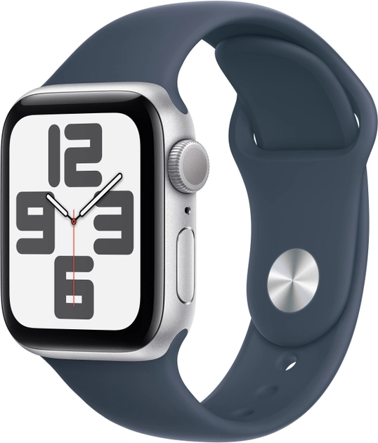 Smartwatch Apple Watch SE (2023) GPS + Cellular 40mm Silver Aluminium Case with Storm Blue Sport Band - M/L (MRGM3) - obraz 1