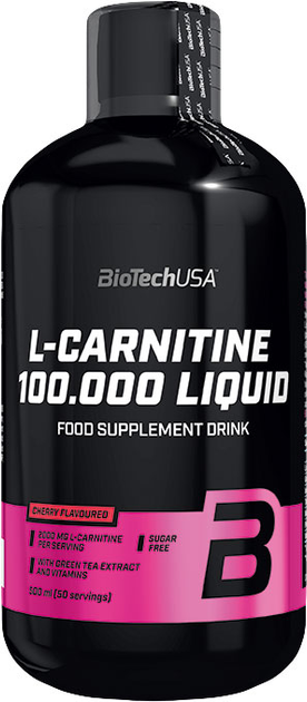 Жироспалювач Biotech L-Carnitine 100 000 Liquid 500 мл Вишня (5999076204489) - зображення 1