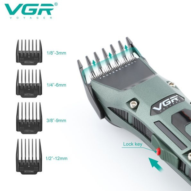 Профессиональная беспроводная машинка для стрижки VGR V-696 триммер для волос, бороды и усов на подставке - изображение 11