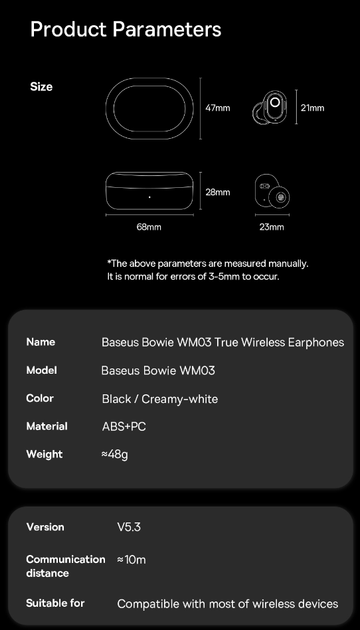 Беспроводные наушники Baseus Bowie WM03 TWS Bluetooth 5.3 Черные - Фото 9 Беспроводные наушники Baseus Bowie WM03 TWS Bluetooth 5.3 Черные - изображение 9