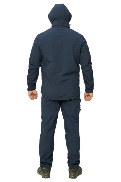 Костюм мужской демисеонный Soft shel на флисе темно синий меланж 46 брюки куртка с капюшоном воддонепроницаемый и ветронепродуваемый защита от непогоды - изображение 2