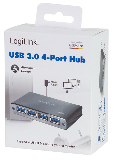 USB-хаб Logilink на 4 USB 3.0 порти з блоком живлення чорний (4052792043662) - зображення 3