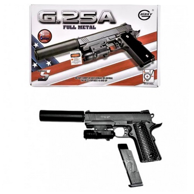 Дитячий пістолет на кульках "SIG Sauer 226" Galaxy G25A з ЛЦУ і глушником, метал, чорний - изображение 2