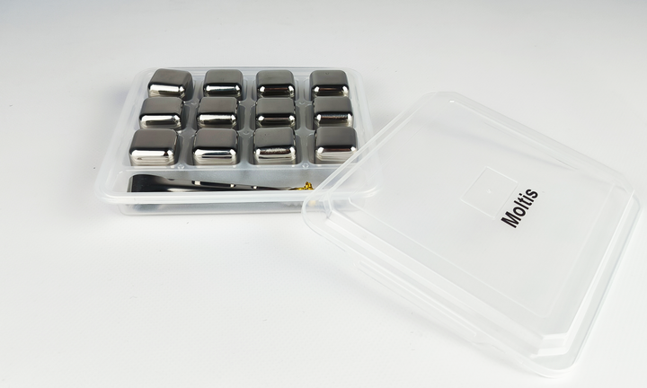 Стальные кубики для виски и других напитков Moltis Whiskey Stones SILVER 12 шт + щипцы 10054 - изображение 3