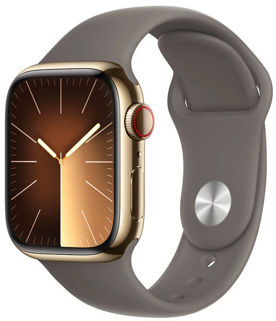 Смарт-годинник Apple Watch Series 9 GPS + Cellular 41mm Gold Stainless Steel Case with Clay Sport Band - M/L (MRJ63) - зображення 1