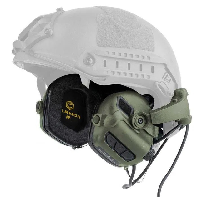 Активные стрелковые наушники Earmor M31X Mark3 MilPro ORIGINAL с креплением на голову ( Чебурашка ) под шлем, каску ( Олива ) - изображение 1