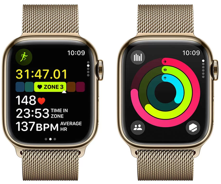 Smartwatch Apple Watch Series&nbsp;9 GPS + Cellular 45mm Gold Stainless Steel Case with Gold Milanese Loop (MRMU3) - obraz 7