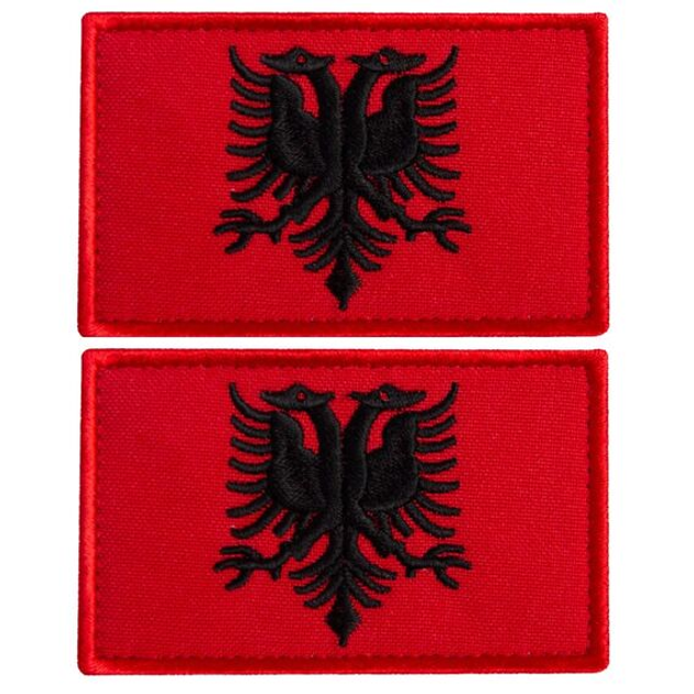 Набір шевронів 2 шт на липучці Прапор Албанії, вишитий патч нашивка 5х8 см - зображення 1