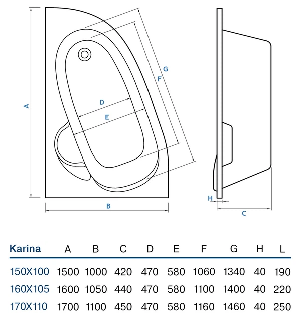 Ванна акриловая асимметричная KOLLER POOL Karina 170x110L - изображение 5