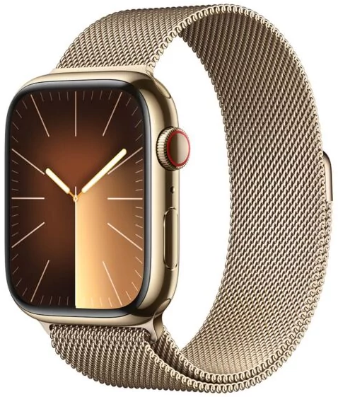 Smartwatch Apple Watch Series 9 GPS + Cellular 45mm Gold Stainless Steel Case with Gold Milanese Loop (MRMU3) - obraz 1