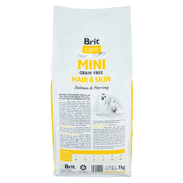 Сухий беззерновий корм з лососем та оселедцем Brit Care Mini Hair & Skin для собак мініатюрних порід 7 кг (8595602520244) - зображення 3