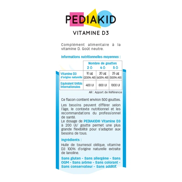 Вітамінно-мінеральний комплекс для дітей Pediakid Комплекс "Швидко росте" Calcium C+ 14 х 2,6 g + Vitamin D3 400 IU 20 ml - зображення 3