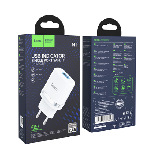 Адаптер HOCO сетевой Ardent N1 1USB 2.4A 12W white - изображение 3