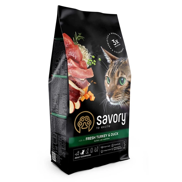 Сухий корм з індичкою та качкою Savory Сейворі для вибагливих котів 2 кг + наповнювач в подарунок (4820232630051) - изображение 2