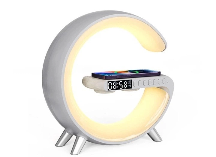 Настільна смарт лампа-нічник G-Smart RGB 15W Light Sound Machine з бездротовою зарядкою і Bluetooth-колонкою 3W біла (З годинником) - зображення 6