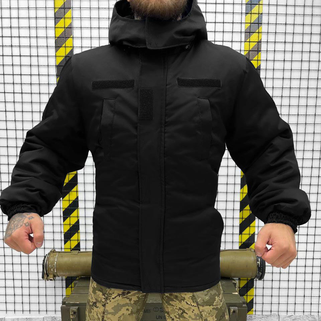 Чоловіча зимова Куртка з капюшоном / Уплений Бушлат на флісі чорний розмір XXL - зображення 1