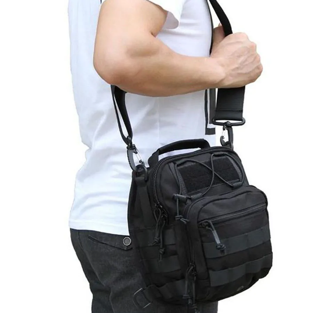Нагрудная Сумка-Слинг на 8 л черная / Рюкзак однолямный Cordura 1000D 53 х 22 х 18 см - изображение 2
