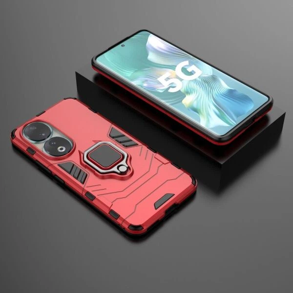 Чехол с подставкой Deexe Hybrid Case для Honor 90 - Red - изображение 4