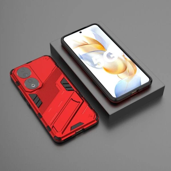 Защитный чехол с подставкой Deexe Bibercas для Honor 90 - Red - изображение 6