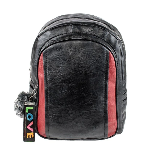 Рюкзак городской BackPack Пушистик Кожзам 28х23х10 см Чёрный с красными вставками (22467) - Фото 1 Рюкзак городской BackPack Пушистик Кожзам 28х23х10 см Чёрный с красными вставками (22467) - изображение 1
