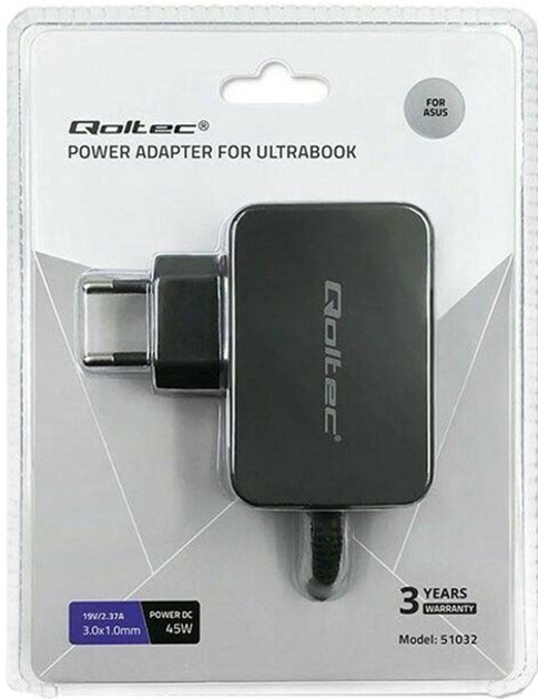 Zasilacz uniwersalny Qoltec do laptopa Asus 19 V / 45 W Czarny (5901878510323) - obraz 4