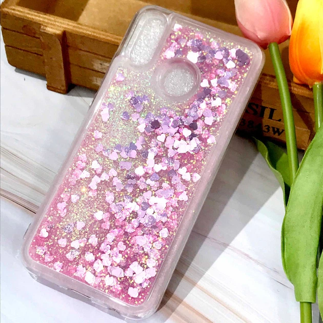 Чехол Glitter для Huawei Y6 2019 бампер силиконовый аквариум Розовый - Фото 1 Чехол Glitter для Huawei Y6 2019 бампер силиконовый аквариум Розовый - изображение 1