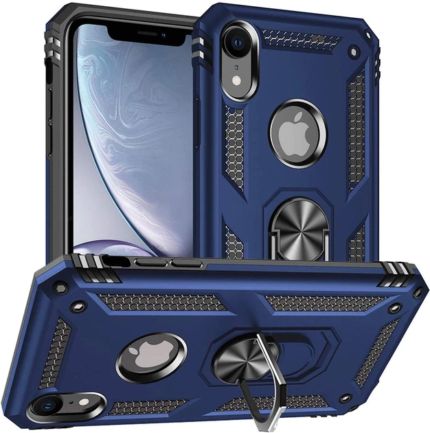 Чехол Shield для Iphone XR бампер противоударный с подставкой Dark-Blue - Фото 1 Чехол Shield для Iphone XR бампер противоударный с подставкой Dark-Blue - изображение 1