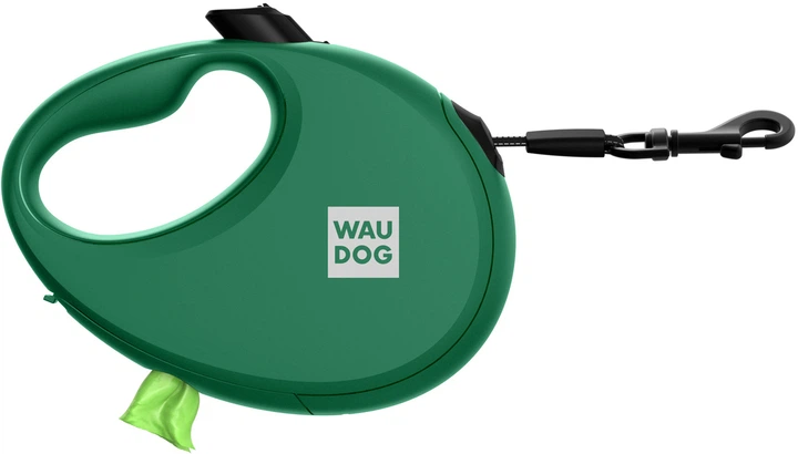 Поводок-рулетка для собак WAUDOG R-leash с контейнером для пакетов светоотражающая лента L до 40 кг 5 м Зеленый (262918Collar) - изображение 2