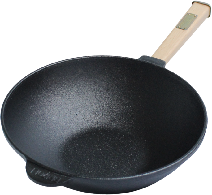 Сковорода чугунная WOK Brizoll с деревянной ручкой 2.2 л 240х70 мм (W24H) - Фото 1 Сковорода чугунная WOK Brizoll с деревянной ручкой 2.2 л 240х70 мм (W24H) - изображение 1