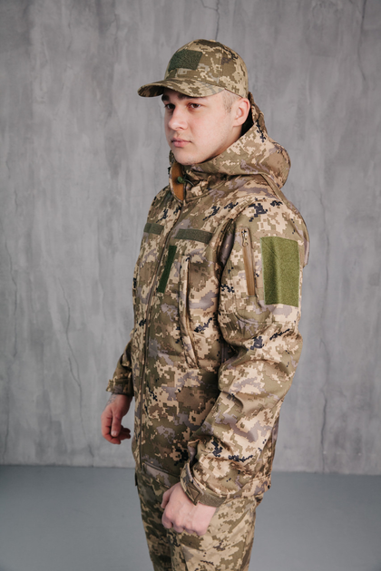 Водонепроницаемая Куртка Пиксель мужская тактическая Soft shell демисезонная (на молнии с капюшоном) L - изображение 2