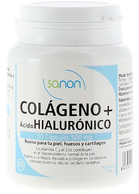 Suplement diety Sanon Colágeno + ácido Hialurónico 30 kapsułek 500 mg (8437013869089) - obraz 1
