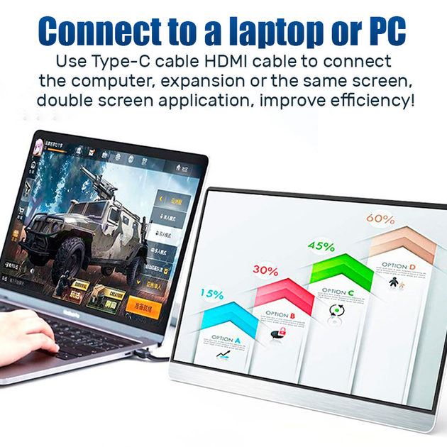 Монитор портативный 161FCJ / 16.1 '' / IPS / 1920x1080 / Type-C / HDMI / jack 3.5 мм / второй экран - изображение 6