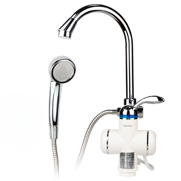 Кран проточный для ванной AQUATICA LZ-6C111W электрический с душем - Фото 1 Кран проточный для ванной AQUATICA LZ-6C111W электрический с душем - изображение 1